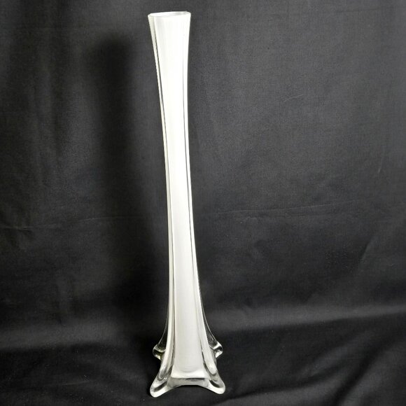 Unmarked Other - Vintage Clear Glass Floor Bud Vase 16" Tall Trumpet Stretch Flared Base Decor